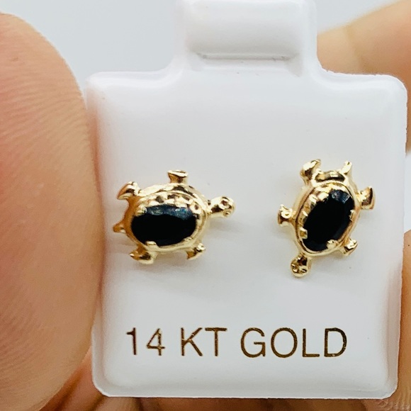 Real 14k solid gold earrings turtle studs